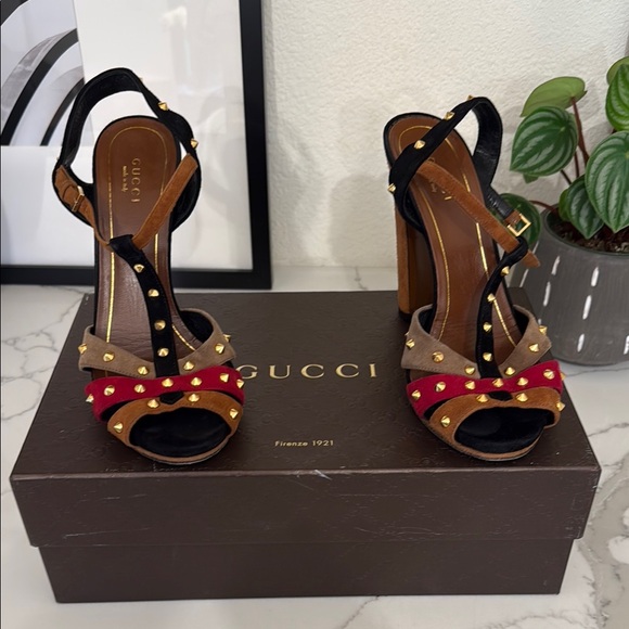 Gucci Melville T-Strap Studded Heels - Picture 1 of 11